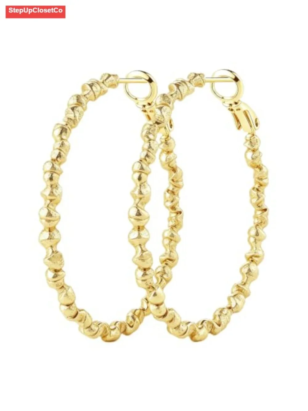14K Gold Sparkling Textured Hoops Twisted Hammered Hypoallergenic Hoop Earrings
